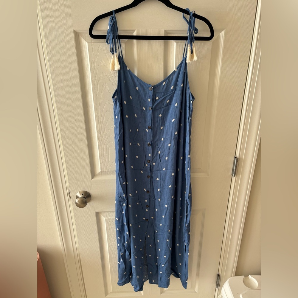 All In Favor Blue and White Polka Dot Maxi Dress